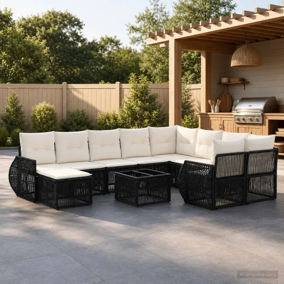 vidaXL Havesofasæt 11 dele i sort polyrattan