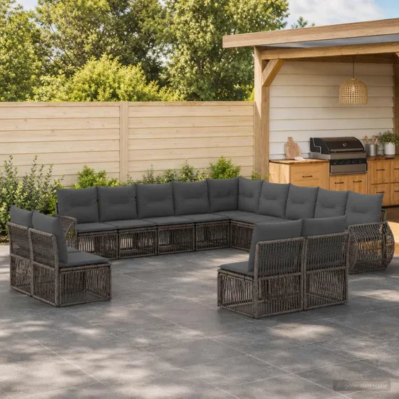 vidaXL Havesofasæt 13 stk. i polyrattan, Grå/Mørkegrå