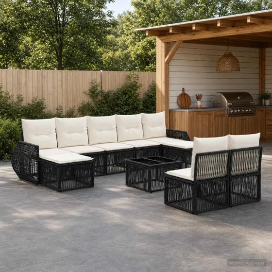 vidaXL Havesofasæt 10 dele i polyrattan - Sort og Cremehvid