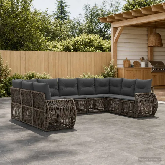 vidaXL Havesofa Sæt 9 stk. Grå og Mørkegrå Polyrattan
