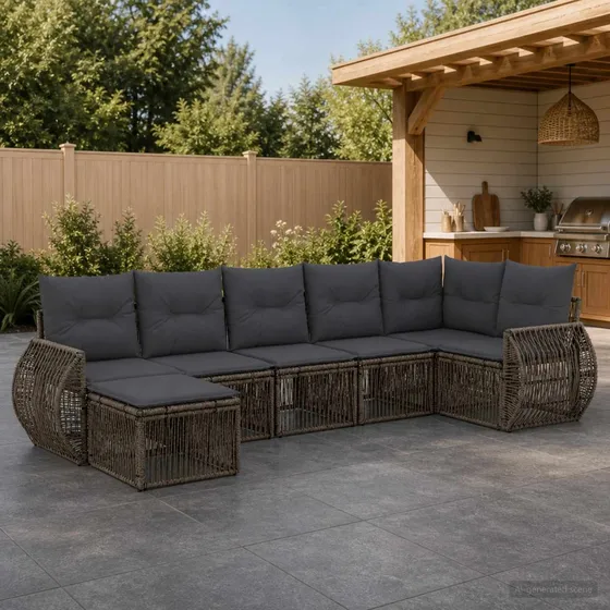 vidaXL Havesofa Sæt 7 stk. i Grå og Mørkegrå Polyrattan