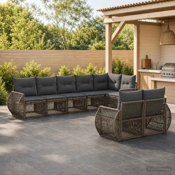 vidaXL Havesofa Sæt 8 stk. Grå og Mørkegrå Polyrattan