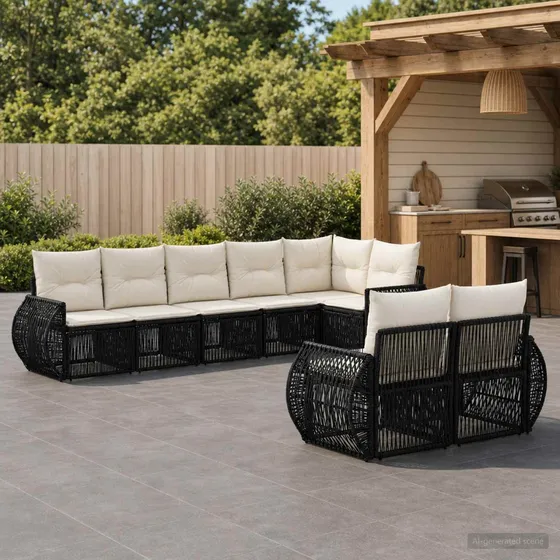 vidaXL Havesofasæt 8 stk. i polyrattan - Sort og Cremehvid