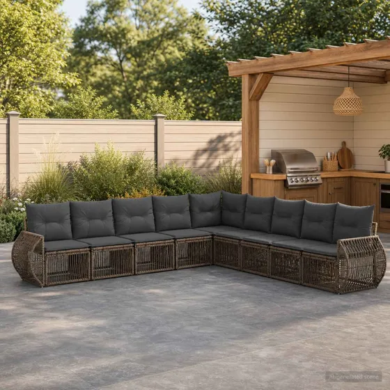 vidaXL Havesofa Sæt 9 stk. Grå og Mørkegrå Polyrattan
