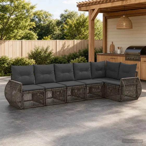 vidaXL Havesofa Sæt 6 stk. Grå og Mørkegrå Polyrattan