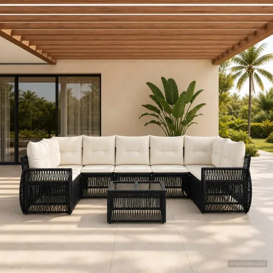 vidaXL Havesofasæt 8 dele i sort polyrattan med bord