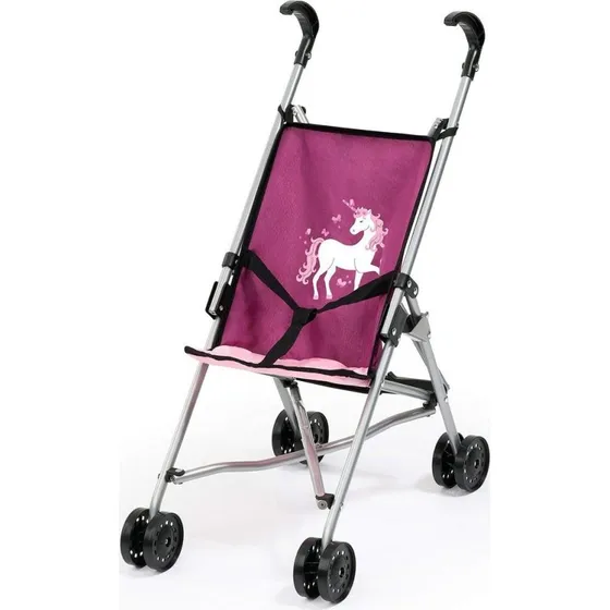 Foldbar dukkevogn paraply med enhjrning - pink/lilla