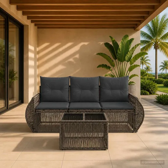 vidaXL Havesofa Sæt 4 stk. i Grå og Mørkegrå Polyrattan