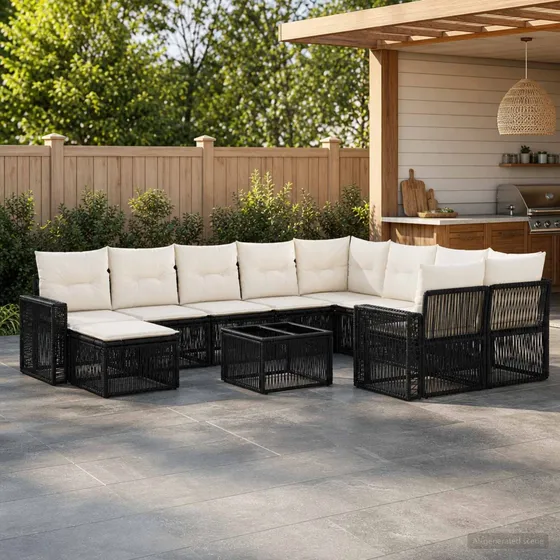 vidaXL Havesofasæt 11 stk. i sort polyrattan