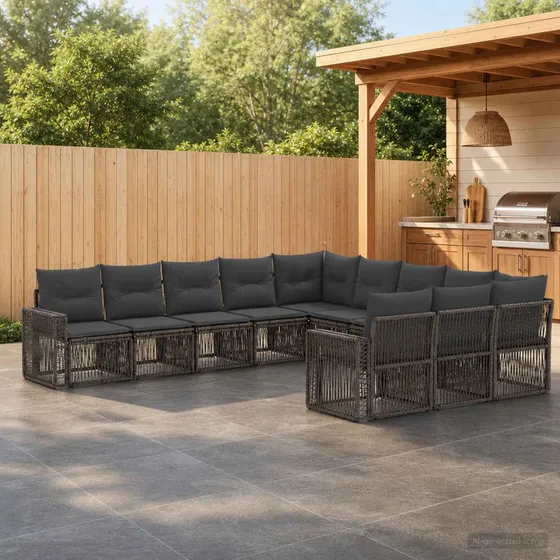 vidaXL Havesofa Sæt 11 stk. i Grå Polyrattan