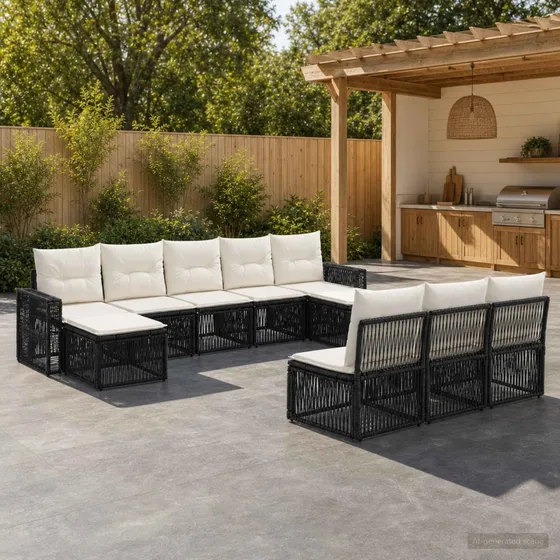vidaXL Havesofasæt 10 dele i polyrattan, sort og cremehvid