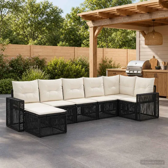 vidaXL Havesofasæt 7 stk. i sort polyrattan og cremehvid