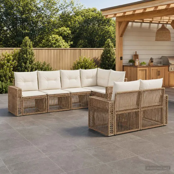 vidaXL Havesofasæt 7 stk. i polyrattan - Beige og cremehvid