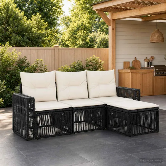 vidaXL Havesofa Sæt 4 stk. Polyrattan i Sort og Cremehvid