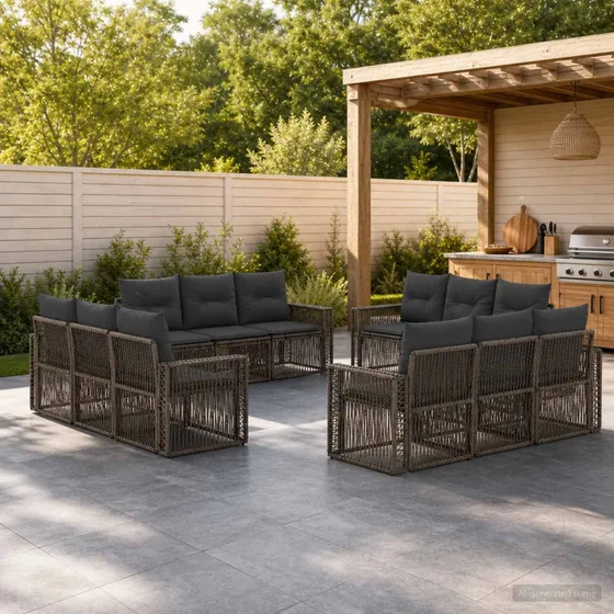 vidaXL Havesofa Sæt 12 stk. i Polyrattan - Grå/Mørkegrå