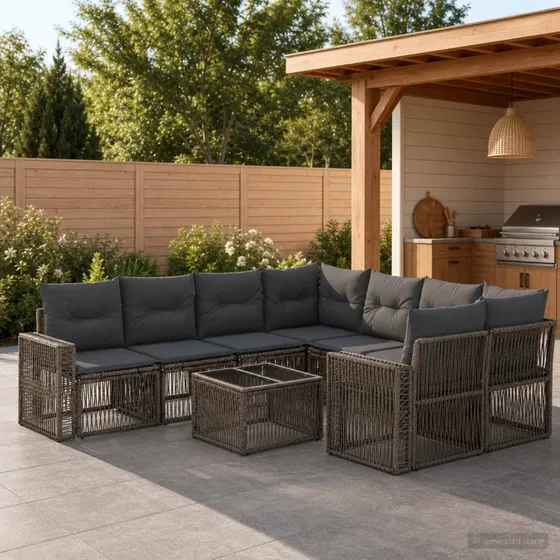 vidaXL Havesofasæt 9 stk. i grå polyrattan