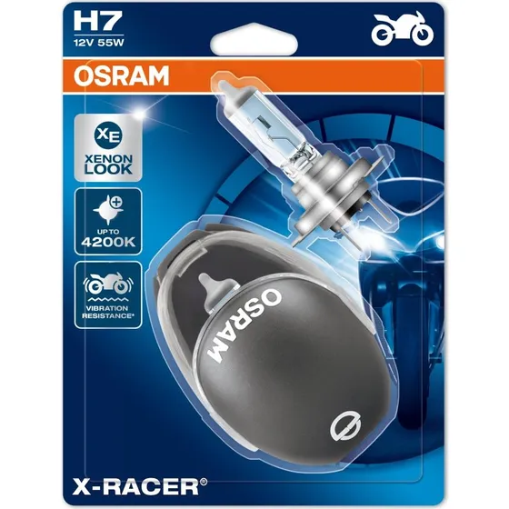 Osram H7 X-racer motorcykelpære - Blåhvidt xenonlook