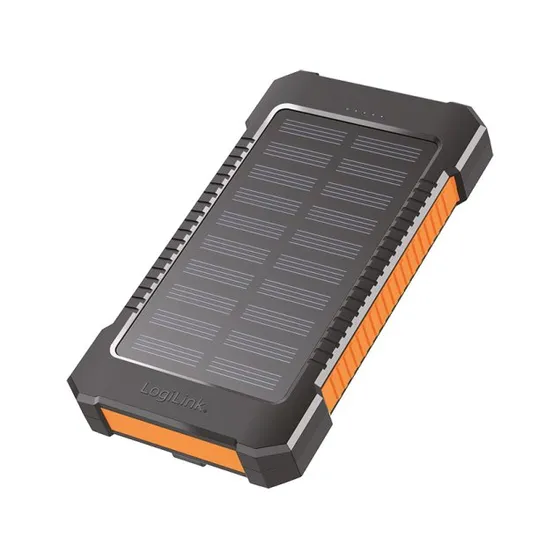 Powerbank m. solcelle og lygte - 8.000mAh, Sort