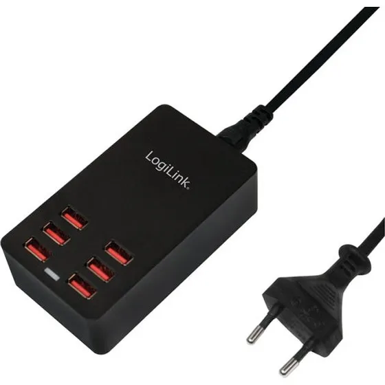 LogiLink USB ladestation - 6 x 5V/2,4A (6,4A) - Sort
