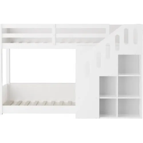 Køjeseng til børn 2x90x200 cm med trappeskab - Hvid