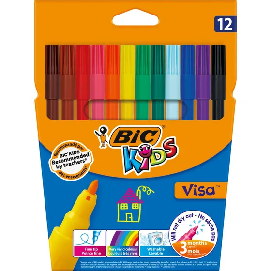 BIC Kids Visa tuscher med penalhus - 12 farver