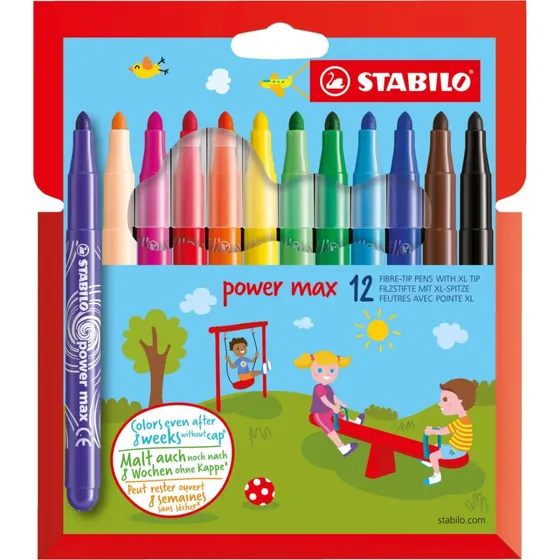Stabilo Power Max XL Tuscher - 12 farver til de mindste