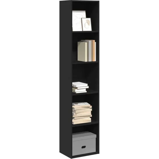 Sort bogreol i konstrueret træ 40x30x189 cm