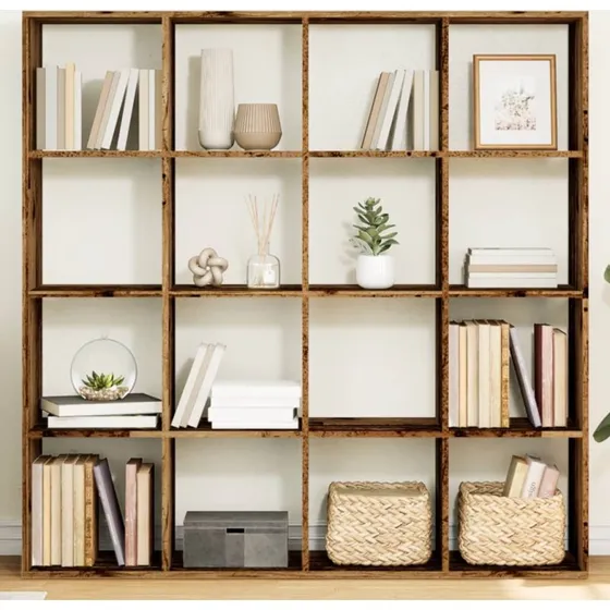 Bogskab 137,5x29x137,5 cm i konstrueret træ – gammelt trælook