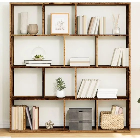 Bogskab i konstrueret træ 132x29x141,5 cm – gammelt trælook