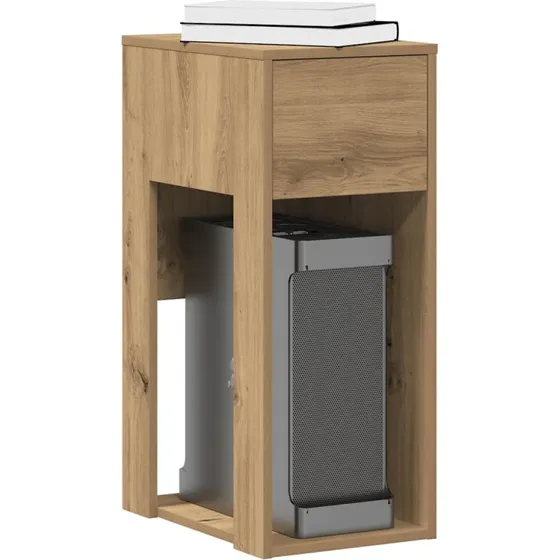 Computertårnstativ med skuffe 30x44x74 cm – egetræsfarvet