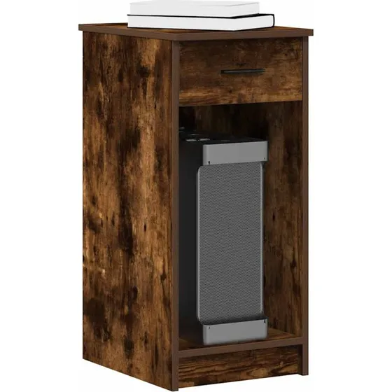 Computertårnstativ med skuffe 35x45x77 cm – røget egetræ