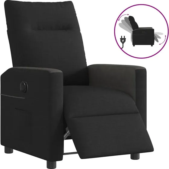 Eldrevet lænestol i sort stof, elektrisk recliner