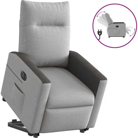 Eldrevet lænestol med løftefunktion i stof, skygrå