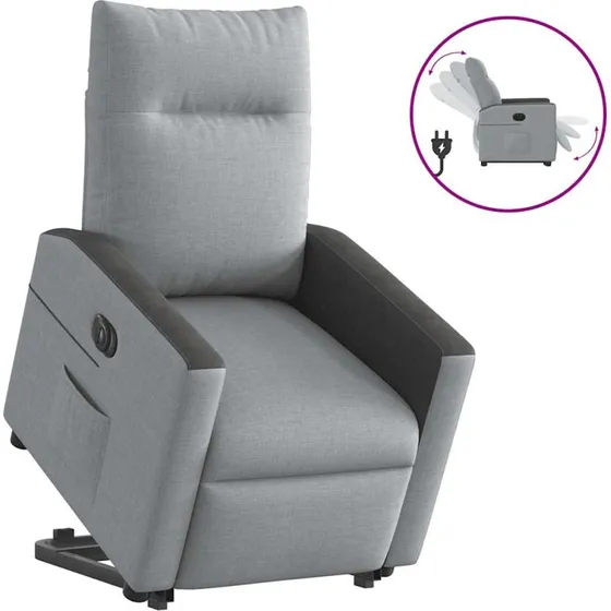 Eldrevet lænestol med løftefunktion - stof lysegrå