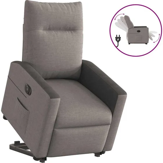 Eldrevet lænestol med løftefunktion i gråbrunt stof