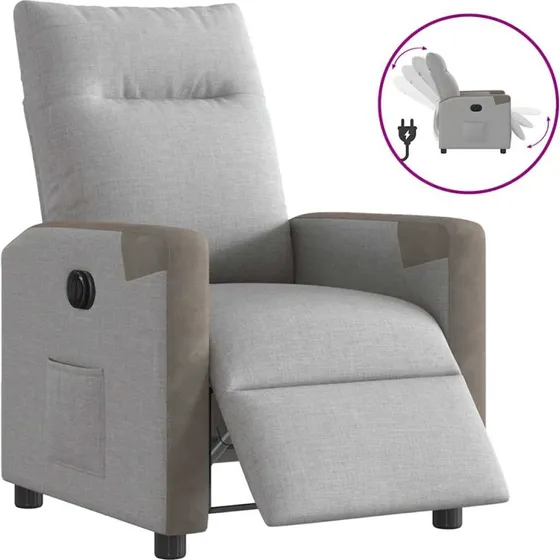 Eldrevet lænestol i stof - skygrå