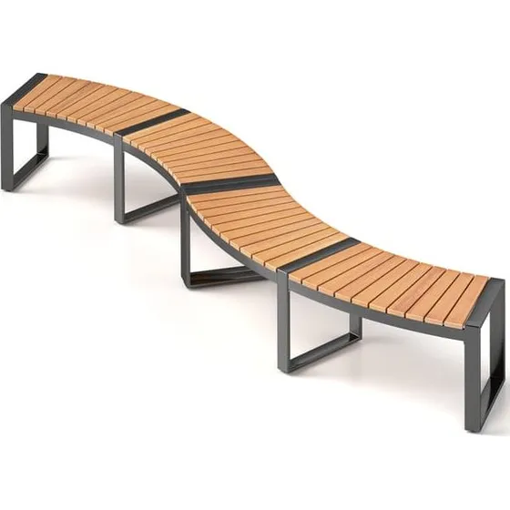 Star Terrassebænk i Acaciatræ og Metal - Gul/Sort - 146x58x46 cm