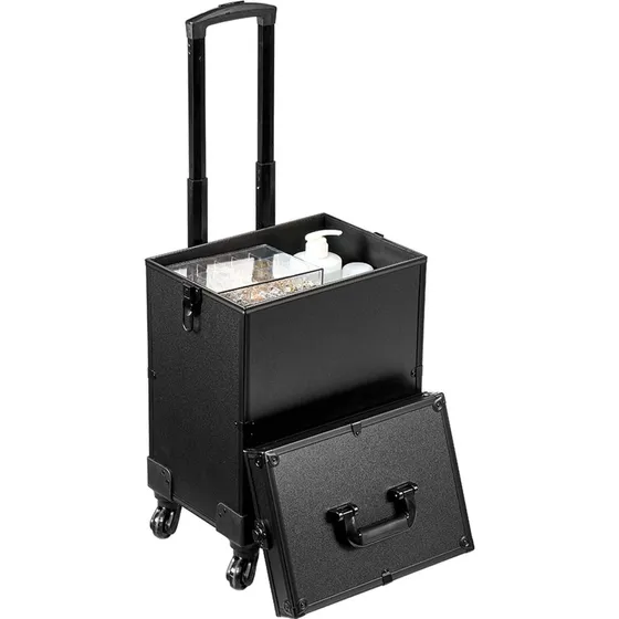 Makeup-togkuffert i aluminium, sort, 35.3x25.3x74.5 cm