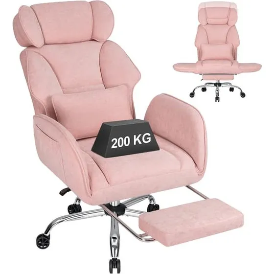 HOFFREE Ergonomisk Kontorstol med Fodstøtte og Chenille-betræk