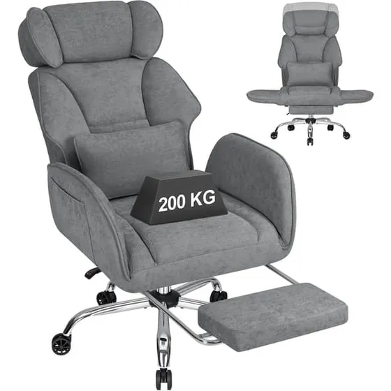 HOFFREE Ergonomisk Kontorstol med Fodstøtte - Grå Chenille