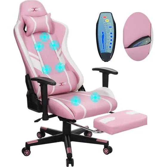 Douxlife Gamingstol med massage og fodstøtte – Lyserød
