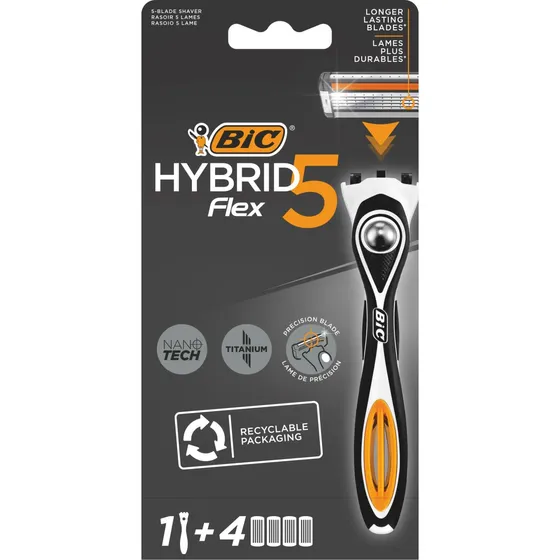 BIC Hybrid Flex 5 Razor Starter Kit - 1 håndtag + 4 refiller