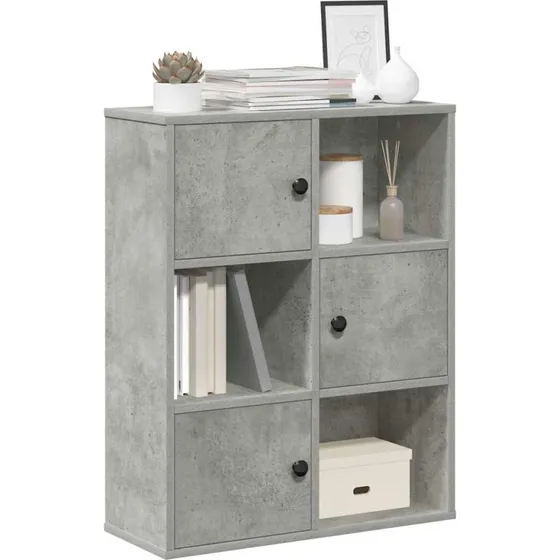 Bogreol i konstrueret træ 60x24x76,5 cm – betongrå