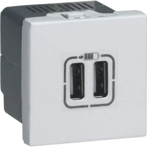 Legrand Mosaic USB-lader 2x Type A, 15W, 2m, Hvid