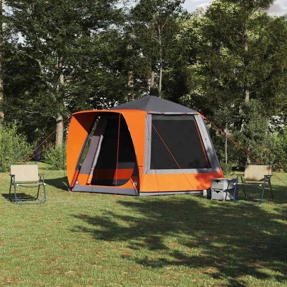 Campingtelt Hytte 420x420x227 cm – Grå/Orange, Vandtæt