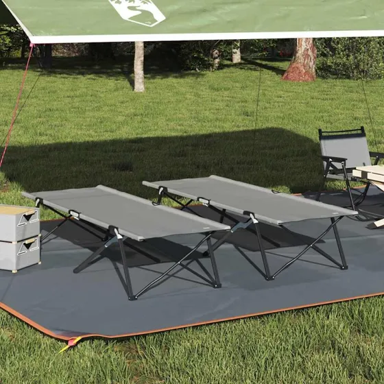Foldbar camping-seng 2 stk. grå 206x76x74 cm (Oxford/Stål)
