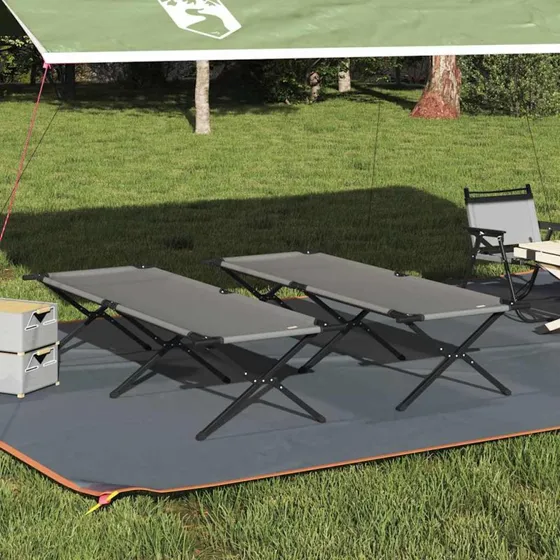 Foldbar camping seng 2 stk, grå Oxford 210x80x46 cm