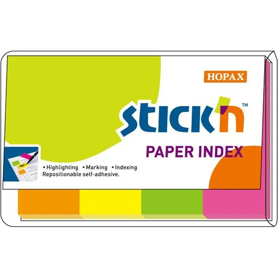 Stick'n Indexfaner 50 x 20 mm - 4 assorterede neonfarver
