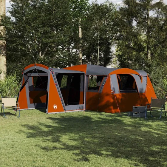 Familietelt 745×700×217 cm – Grå/Orange, 185T polyester