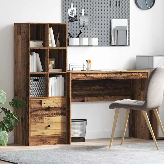 Skrivebord med skuffe 2 stk – konstrueret træ, gammelt look